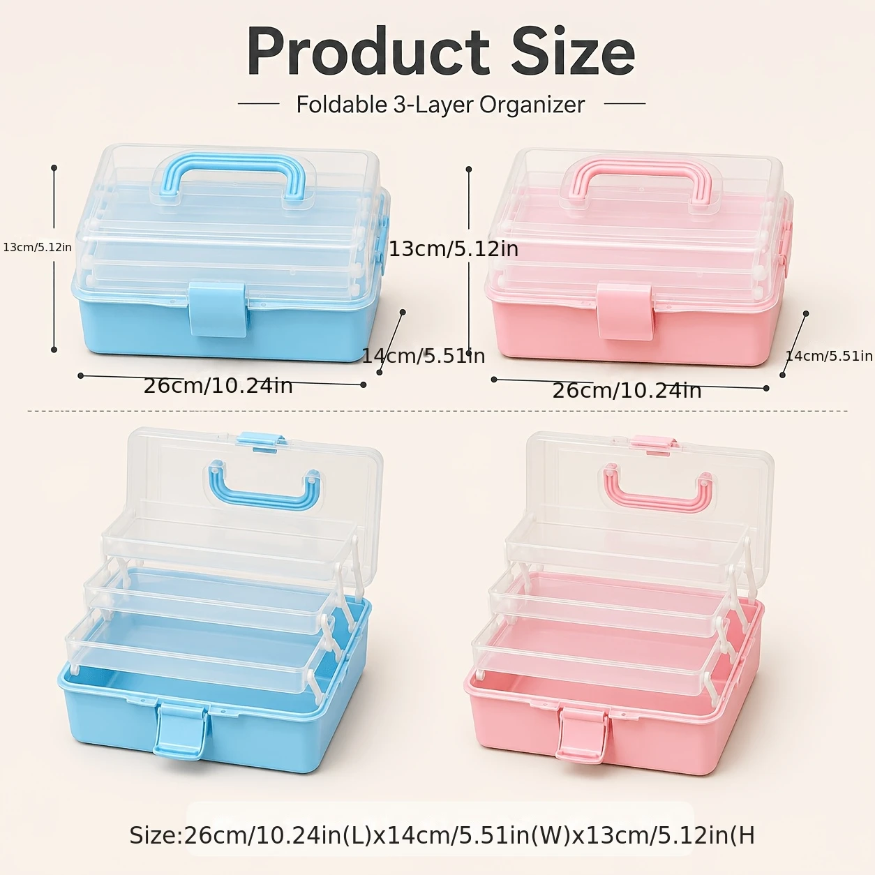 Macaron Two-Tone Three-Layer Foldable Transparent Storage Box, Flip-Top Handheld Tiered Compartment Organizer
