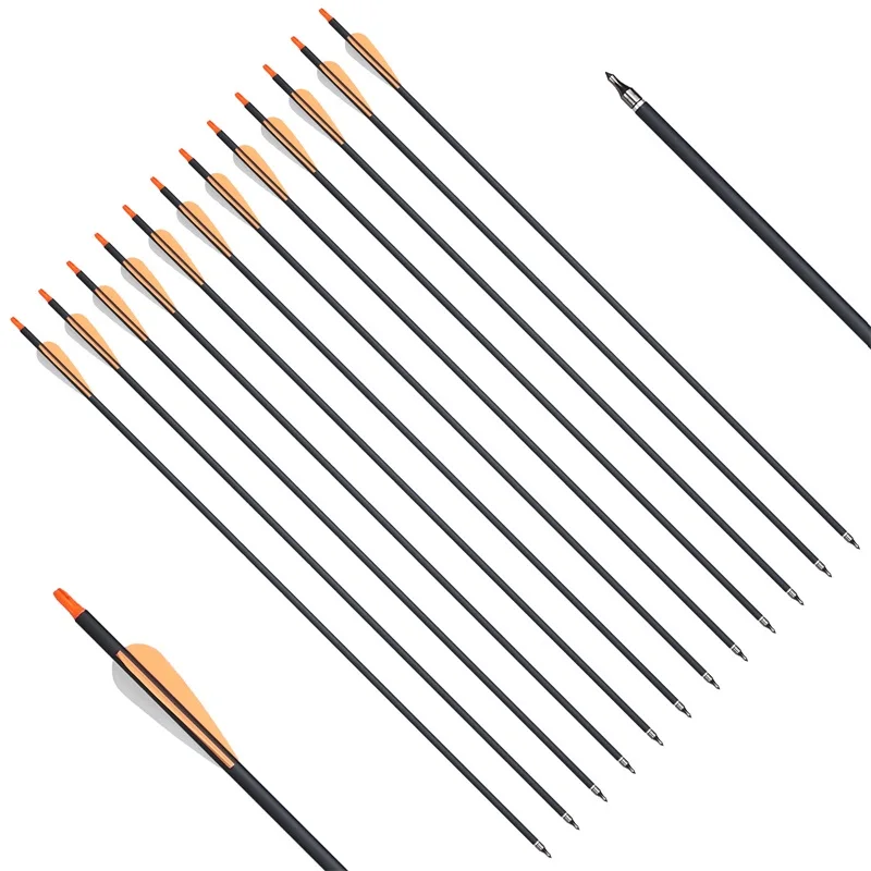 Tir à l'arc en carbone mixte Orange de 31.5 pouces, flèche de 7.8mm de diamètre, colonne vertébrale 500 pour la chasse traditionnelle américaine