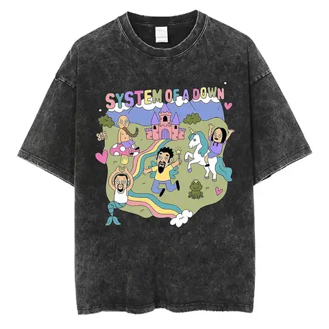 Short Sleeved Round Neck Y2k Tshirt Men Clothing New in Top & Tees Mens T-Shirt Camisetas Washed Vintage System of A Down SOAD