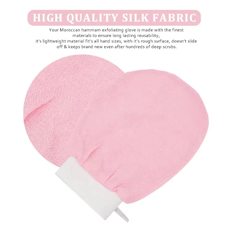 50pcs Custom Logo Oem Embroidered Logo Rayon Skin Peeling Bathing Scrubber Viscose Bath Shower Gloves Pink Exfoliating Mitt