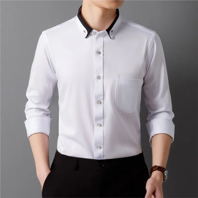 Spring Autumn Business Shirt Men Long Sleeves Button Up Shirt Turn-down Collar Casual Shirts Mens Clothing Plus Size 5XL NS5852