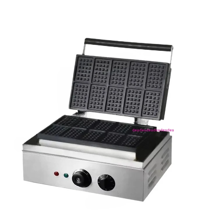 

Manufacturer wholesale commercial rectangular waffle bread machine 10pcs non-stick electric Belgian waffle machine snack machine