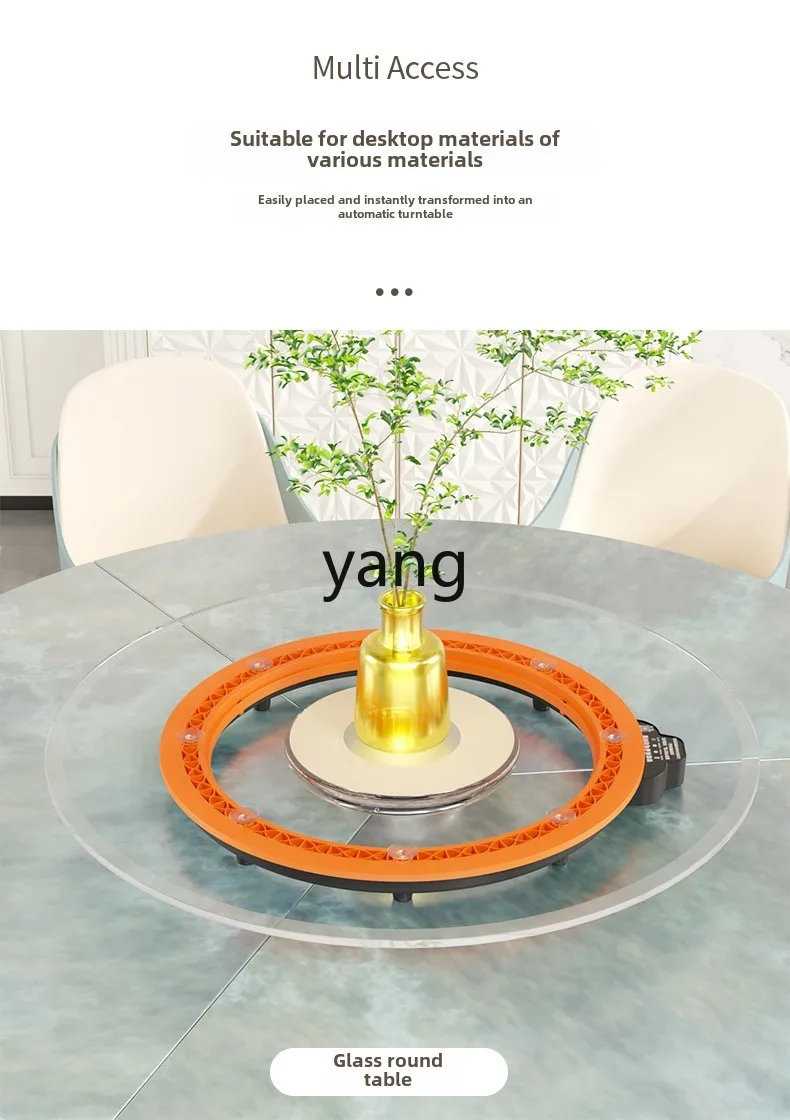 طاولة طعام LTT، قرص دوار كهربائي، نموذج صامت، لوح رخامي منزلي تجاري، قاعدة طاولة مستديرة من الخشب الصلب والزجاج