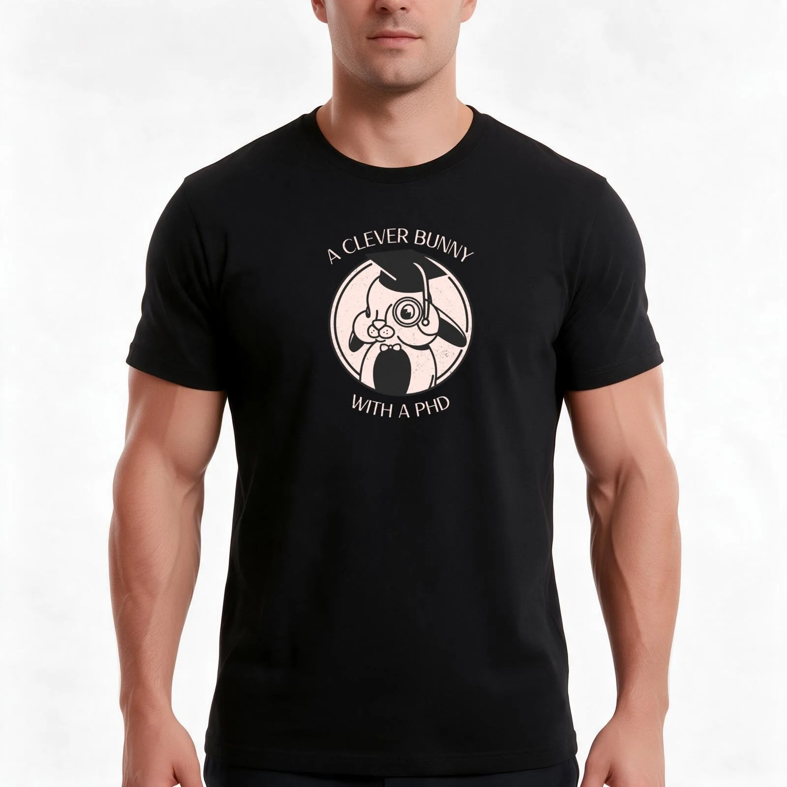 Clever Bunny With a PhD - Graduation - University T-Shirt, Summer Casual Cotton Tee, Oversized Streetwear Tops, Unisex Men Women