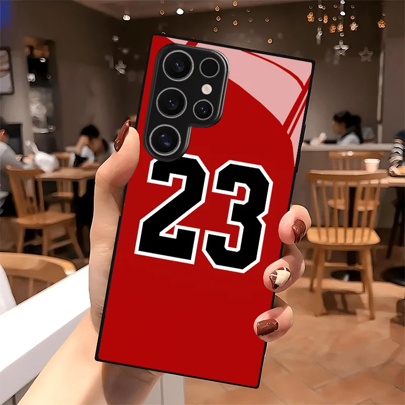 Legendary Red No. 23 Black Tempered Glass TPU phone case for Samsung Galaxy S26/S25/S24/S23/S22/S21 FE Ultra Plus Shockproof