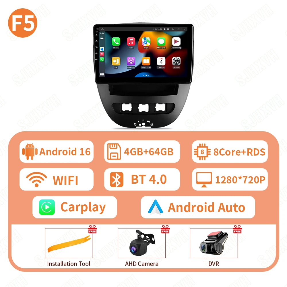 Android 16 2 Din Auto Multimedia Speler Voor Peugeot 107 Toyota Aygo Citroen C1 2005-2014 Head Unit Stereo GPS navigatie BT WIFI