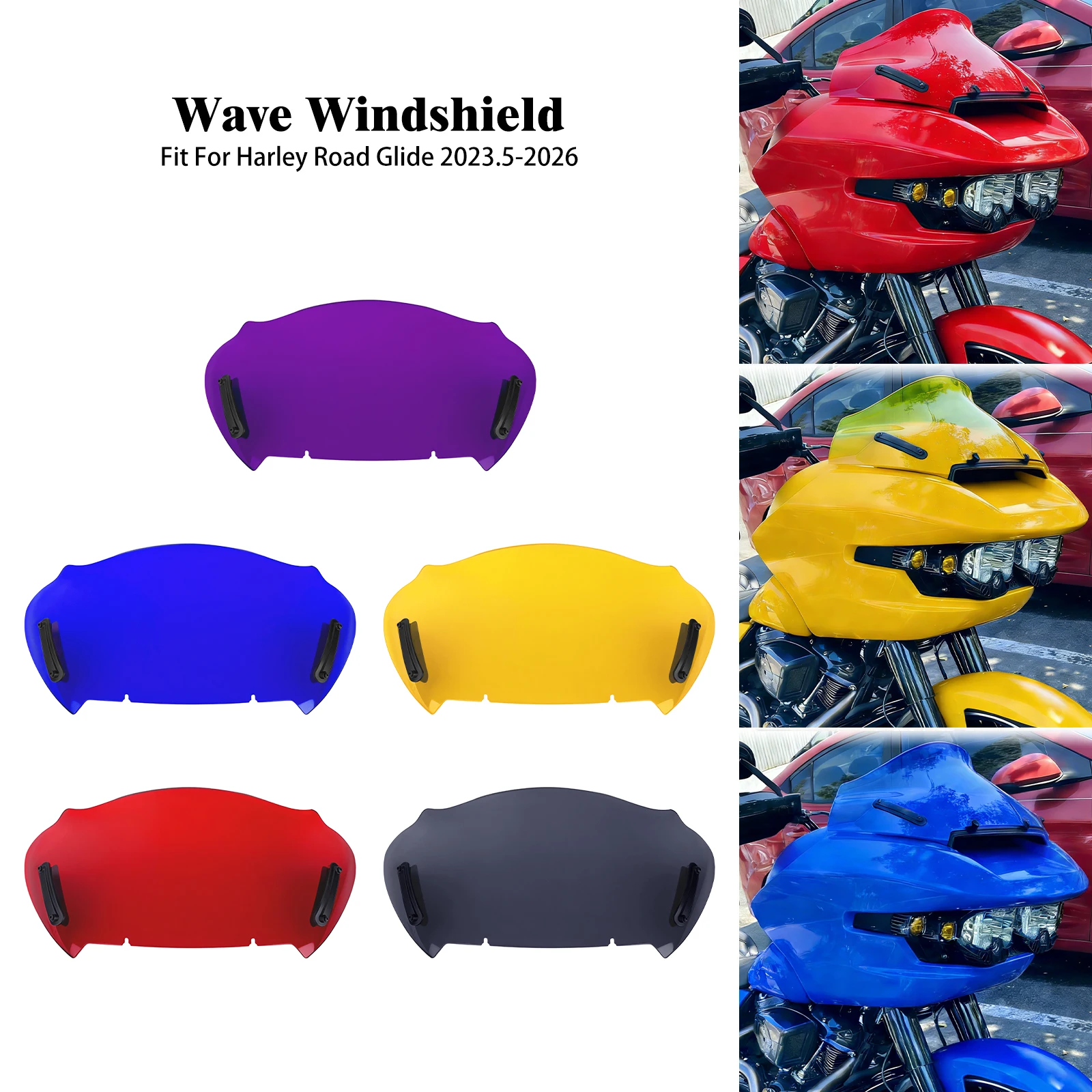 

Motorcycle Windscreen 10'' Windshield Wave Wind Deflector For Harley Touring CVO Road Glide FLTRXSE 23-25 FLTRX FLTRXSTSE 24-26
