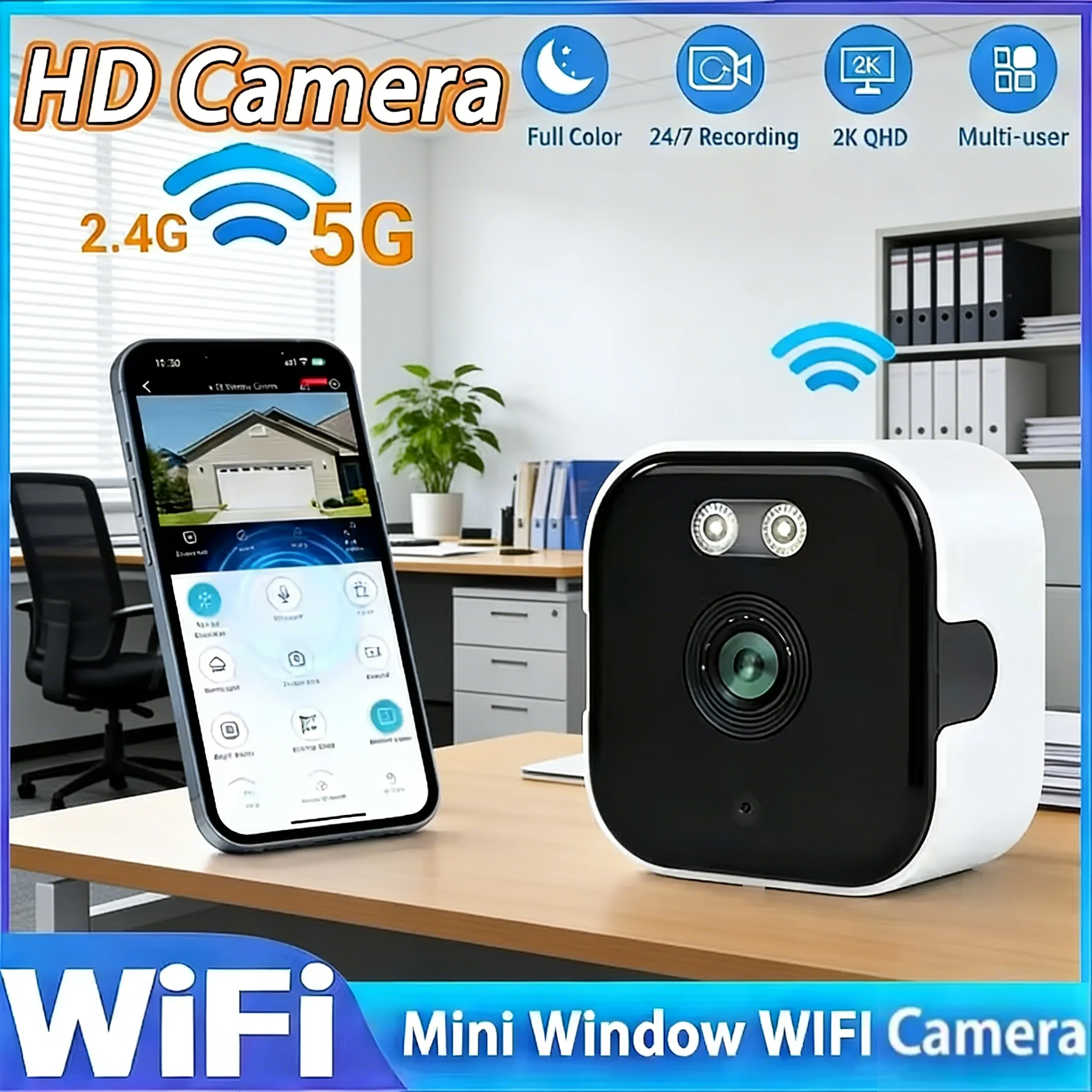 Mini Window Camera Replaces Outdoor Cameras 2.4/5GHz WiFi Camera 3MP Resolution Full-Color Night Vision Through Window Camera