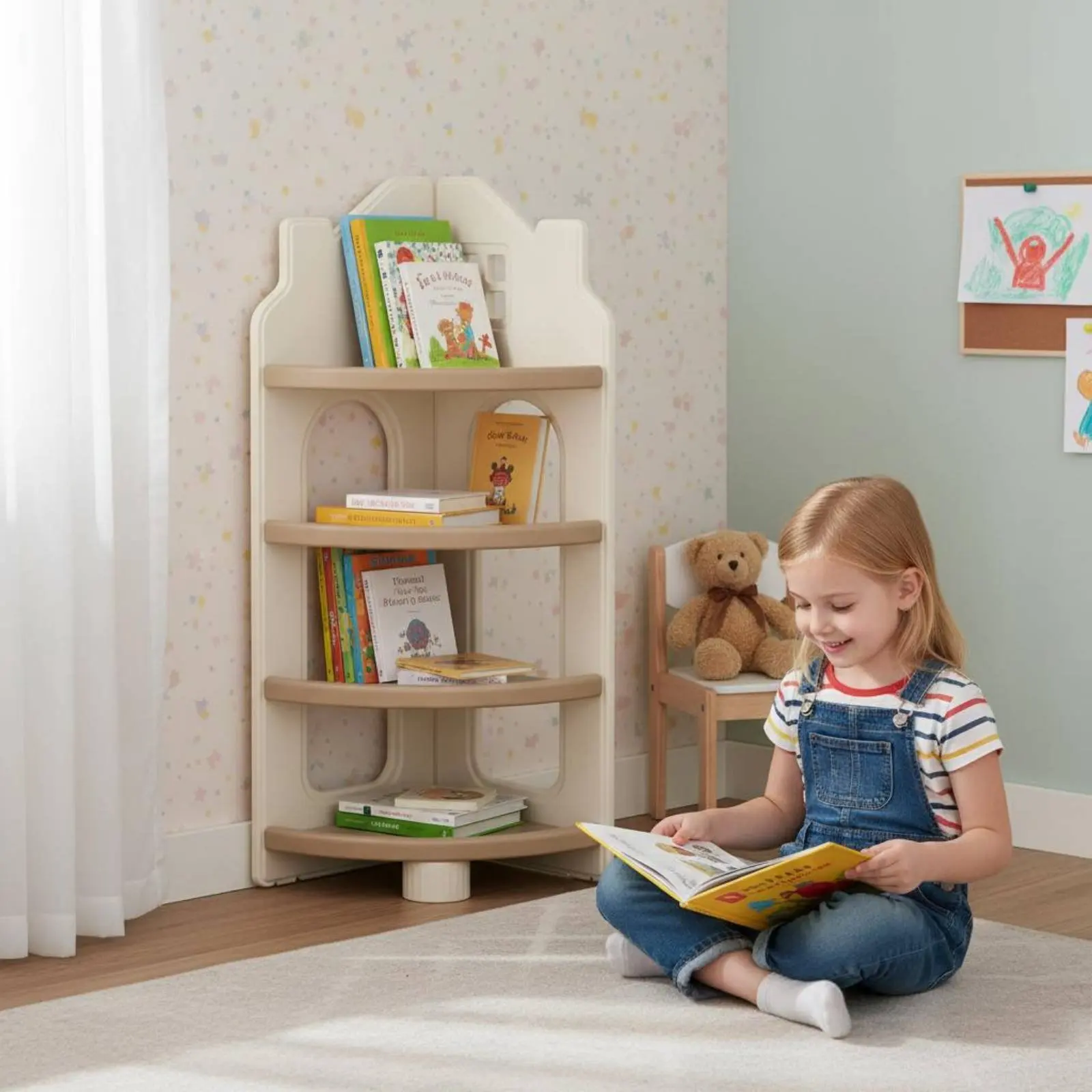 libreria-girevole-multilivello-per-bambini-scaffale-a-forma-di-casa-ripiani-frontali-porta-libri-angolare-salvaspazio