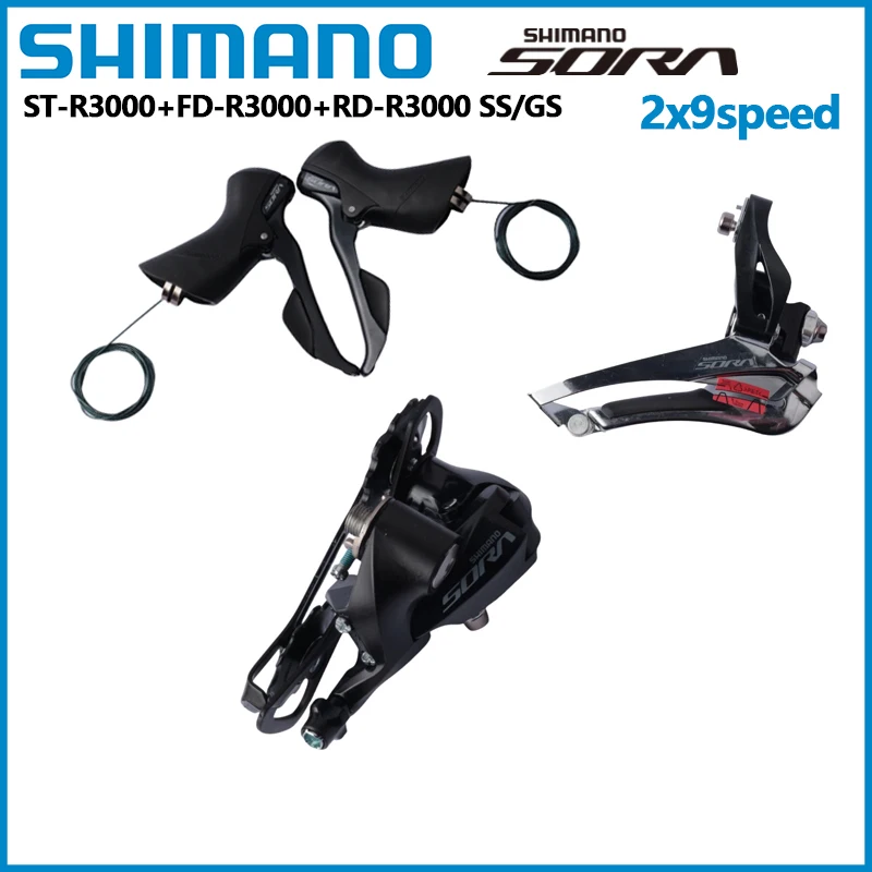 Shimano Sora 2x9s Shifter Front Derailleur Rear Derailleur SS/GS Small Road Bike Set 18S R3000 FD+ST+RD R3000 Short/Medium Cage