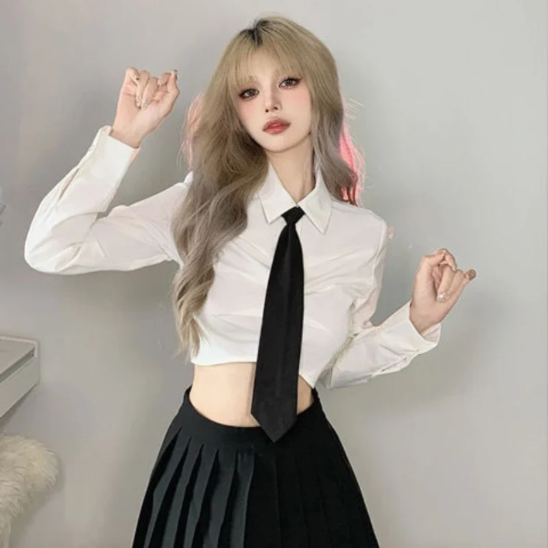 Shirts for Women Long Sleeve Casual Solid Simple Sexy Hotsweet All-match Thin Ulzzang Ladies Streetwear Preppy Style Chic Trendy