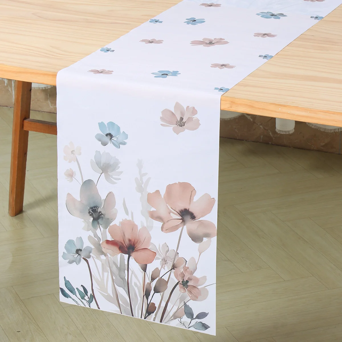 Brown Table Runner Poppy Floral Leaves Spring Seasonal Summer Kitchen Dining Table Decoration for Home Party Decor Table Flag