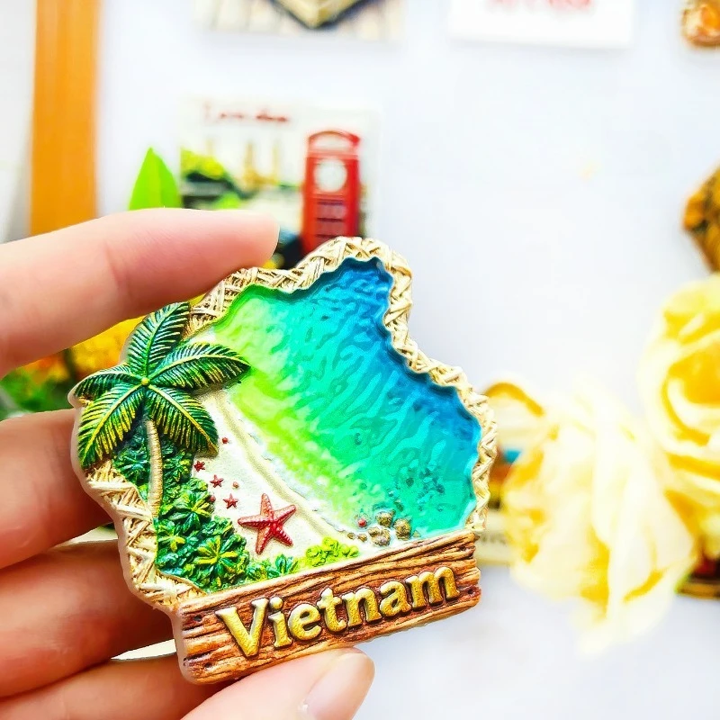 Phu Quoc Island Fridge Magnet - Vibrant 3D Red Star & Coconut Tree Unique Vietnamese Beach Souvenir for Travel & Home Decor