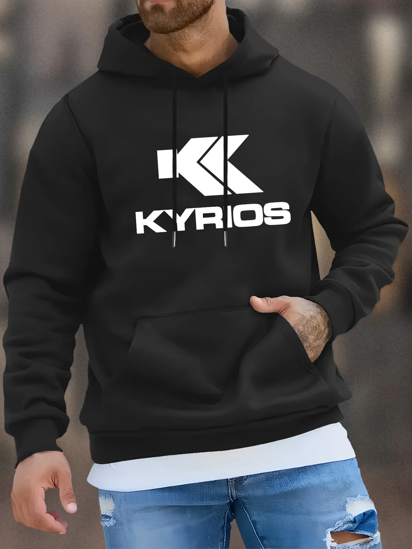 هوديي منقوش مطبوع - بلوفر كاجوال بأكمام طويلة مع جيب أمامي، هوديي أساسي للخريف والشتاء