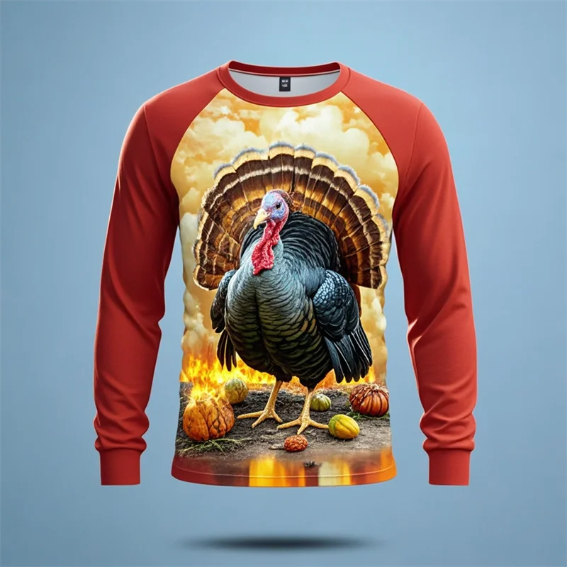 الرجال عيد الشكر يوم 3D تركيا طباعة قميص ، ملابس طويلة الأكمام ، أزياء الشارع ، عطلة الطرف المحملات المتضخم ، الشارع #4