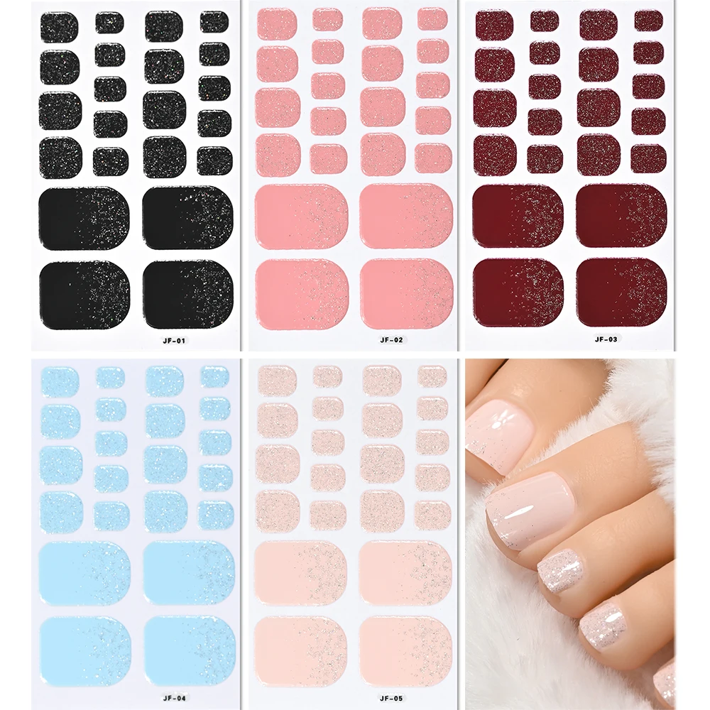 1szt Czarny Srebrny Brokat Samoprzylepne Owijki na Paznokcie Jednolity Kolor Pełna Pokrywa Gradientowy Brokat Naklejki na Paznokcie Letnie Deko na Palce