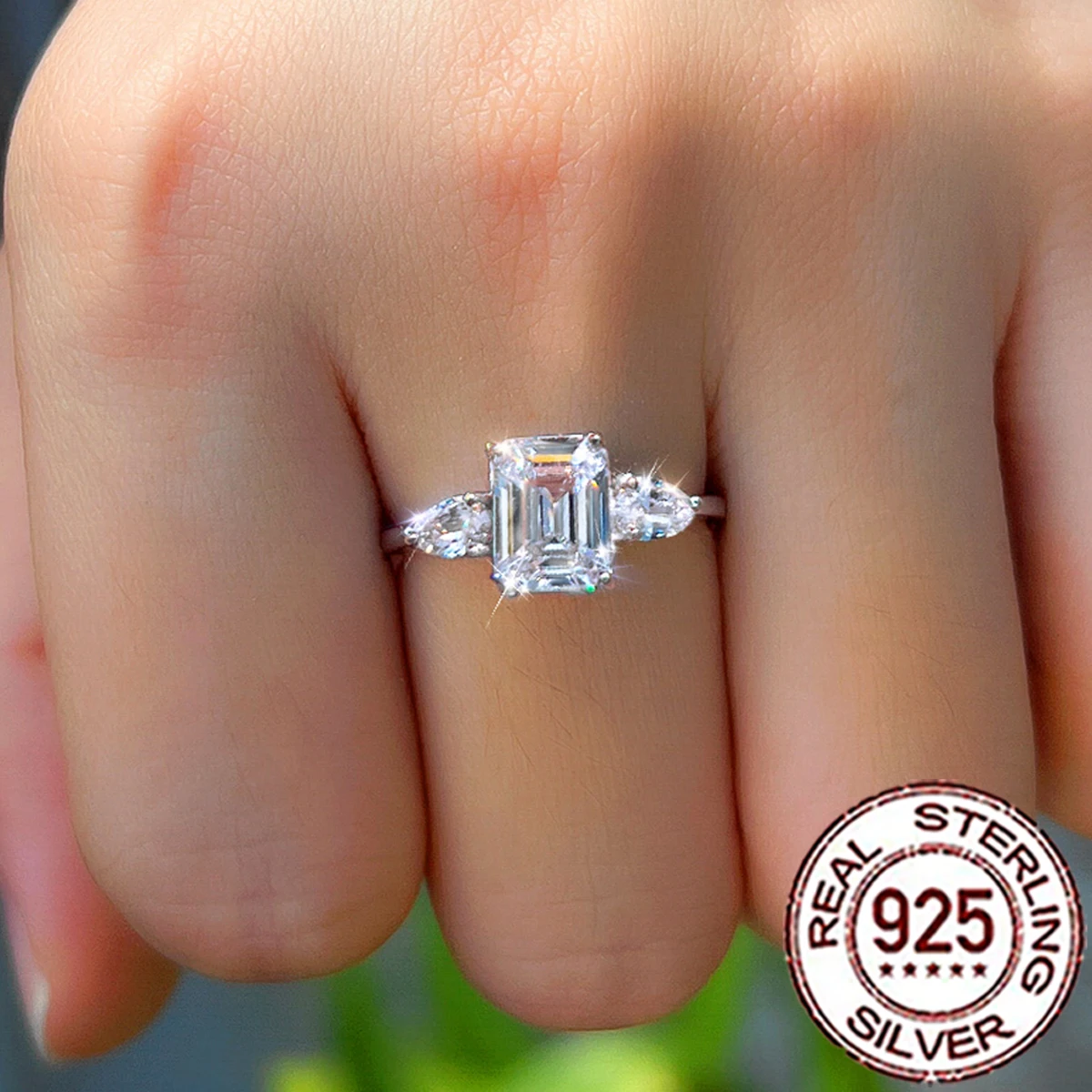 

QooLady стерлингового серебра S925, роскошные блестящие кольца с кубическим цирконом и каплями воды для женщин, обручальное кольцо, ювелирное изделие, подарок SR077