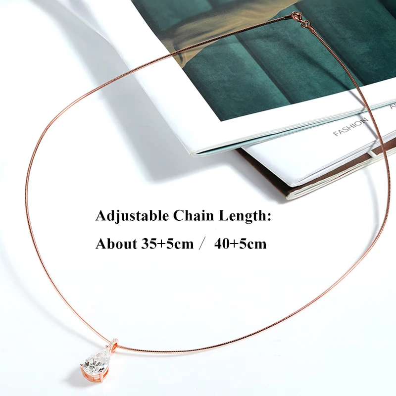 EWYA 3ct الكمثرى قطع سوليتير مويسانيتي الماس قلادة القلائد النساء الزفاف s925 الفضة 1.5 مللي متر الصلبة المختنق سلسلة عنق هدية