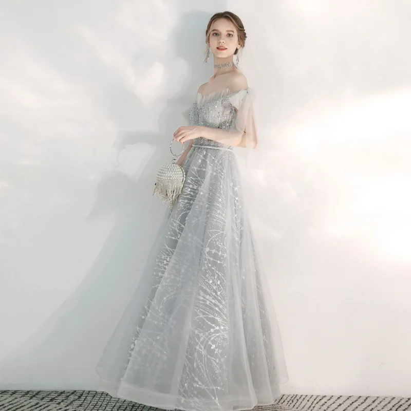 N11276 أزياء فساتين السهرة الفتيات النساء حفلة موسيقية الملابس الحلو الذاكرة مثير قبالة الكتف الطابق طول فستان رسمي فاخر #3