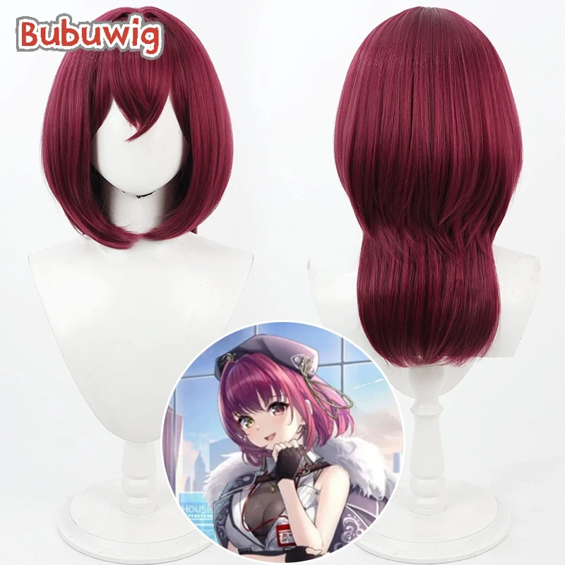 Bubuwig Synthetic Hair Houshou Marine Cosplay Wigs Virtual YouTuber Houshou Marine 60cm Long Wine Red Cos Wig Heat Resistant