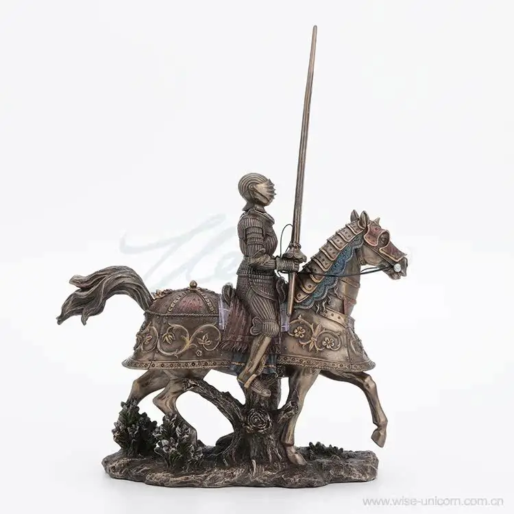 Medieval Knight on Horseback Statue Retro Armor Warrior Figurine Resin Sculpture Home Office Decoration Collectible Gift