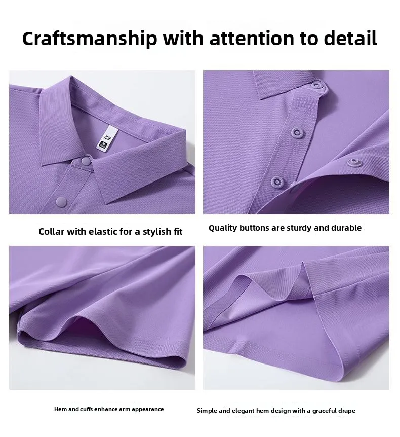 Neues Sommer-Eisseide-POLO-Shirt Kurzarm Professionelles T-Shirt Nahtlos Weich Hochwertig Einfarbig Firmen-Gruppenuniform – Detail 6