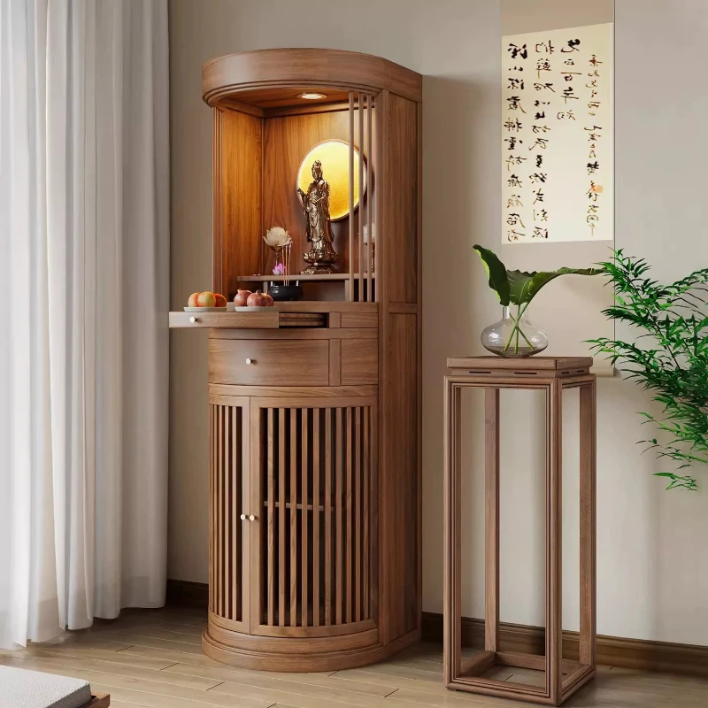 LMM,  New Chinese Vertical Buddha Cabinet Solid Wood Buddha Niche Zen Guanyin Bodhisattva Home Living Room Table