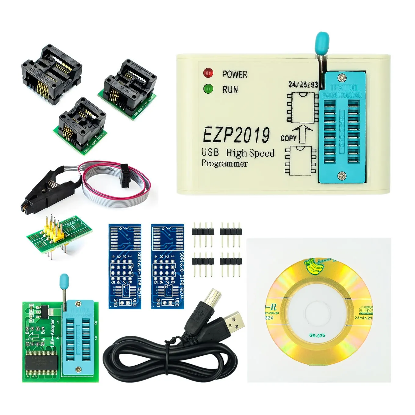 ¡Precio de fábrica! Programador USB SPI de alta velocidad EZP2019, compatible con 24, 25, 93, EEPROM 25, Flash BIOS Chip + 5 enchufes, versión más nueva