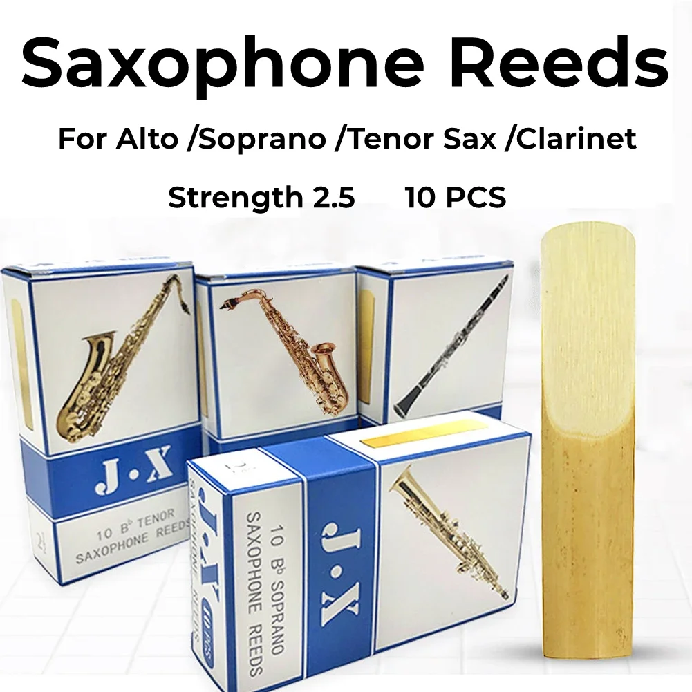 10 Pcs Saxophone Reeds Strength 2.5 For Alto Soprano Tenor Sax Clarinet Reed Professionals Beginner Musical Instruments