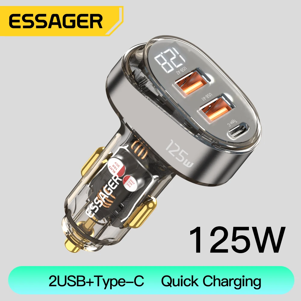 Essager 125W Digital Display Fast Car Charger For iPhone iPad MacBook USB A C Quick Charger For Huawei Honor Xiaomi Samsung OPPO