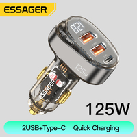 Essager 125W Digital Display Fast Car Charger For iPhone iPad MacBook USB A C Quick Charger For Huawei Honor Xiaomi Samsung OPPO