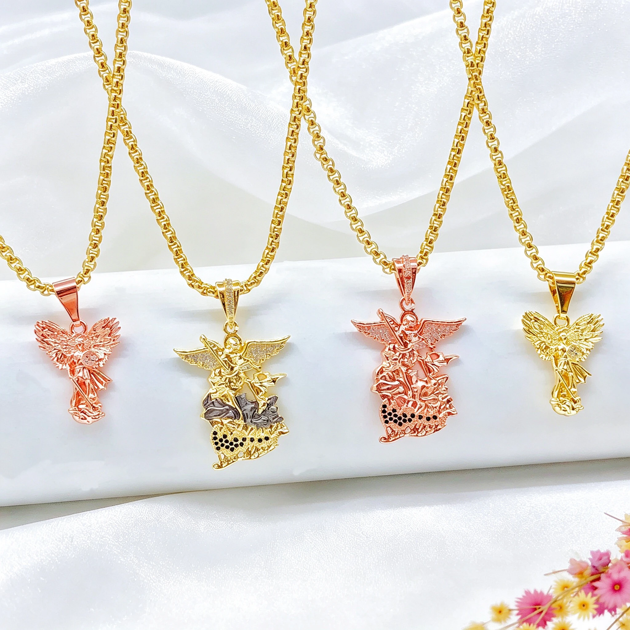 Nouveaux designs Collier Saint-Michel Archange en Zircon « Protège-moi » pour Femme et Homme, Bijoux de Protection, Chaîne de Protection Sainte, Corrente Masculina
