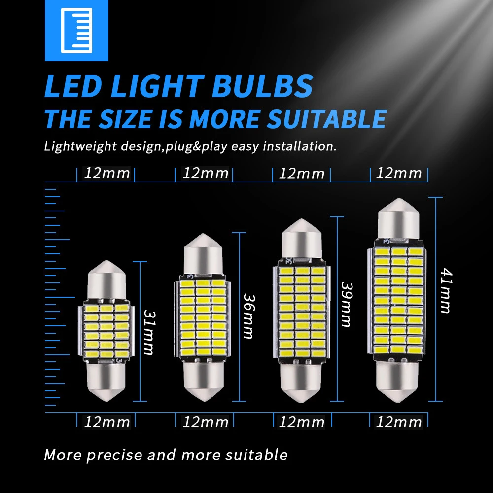 1x C5W C10W LED Canbus Festoon 31mm 36mm 39mm 42mm for car Bulb Interior Reading Light License Plate Lamp Free Error White