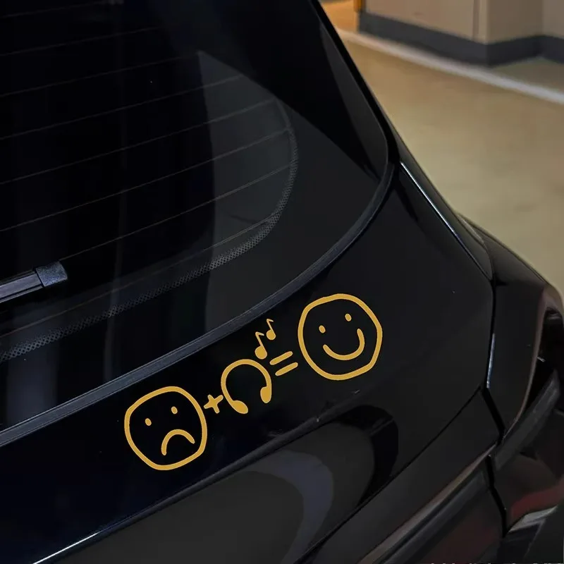 

1pc Music Is the Key to Happiness Smiley Face Weatherproof Vinyl Sticker, Self-Adhesive Decal for Car Window Bumper Side Panel