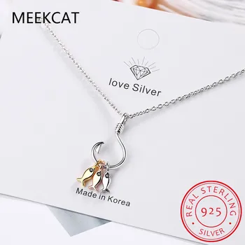 Halskette mit Anhänger aus 925er-Sterlingsilber, niedlicher drei kleiner Fisch, mit Angelhaken, Charms-Schmuck für beste Freundin, Geschenk S-N376