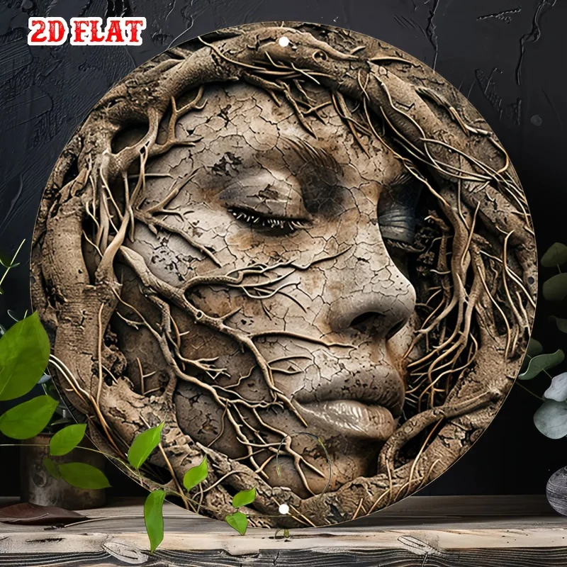 2D Flat 1pc Vintage Round Aluminum Sign, Branches Metal Tin Sign - Face Rustic Metal Wall Art, Retro Round Aluminum Sign, Metal