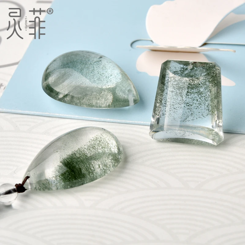 Natural Green Ghost Pendant One 1 Figure Ghost Man God of Wealth Drop Shape Misty Card Ghost Crystal Necklace for Men and Women