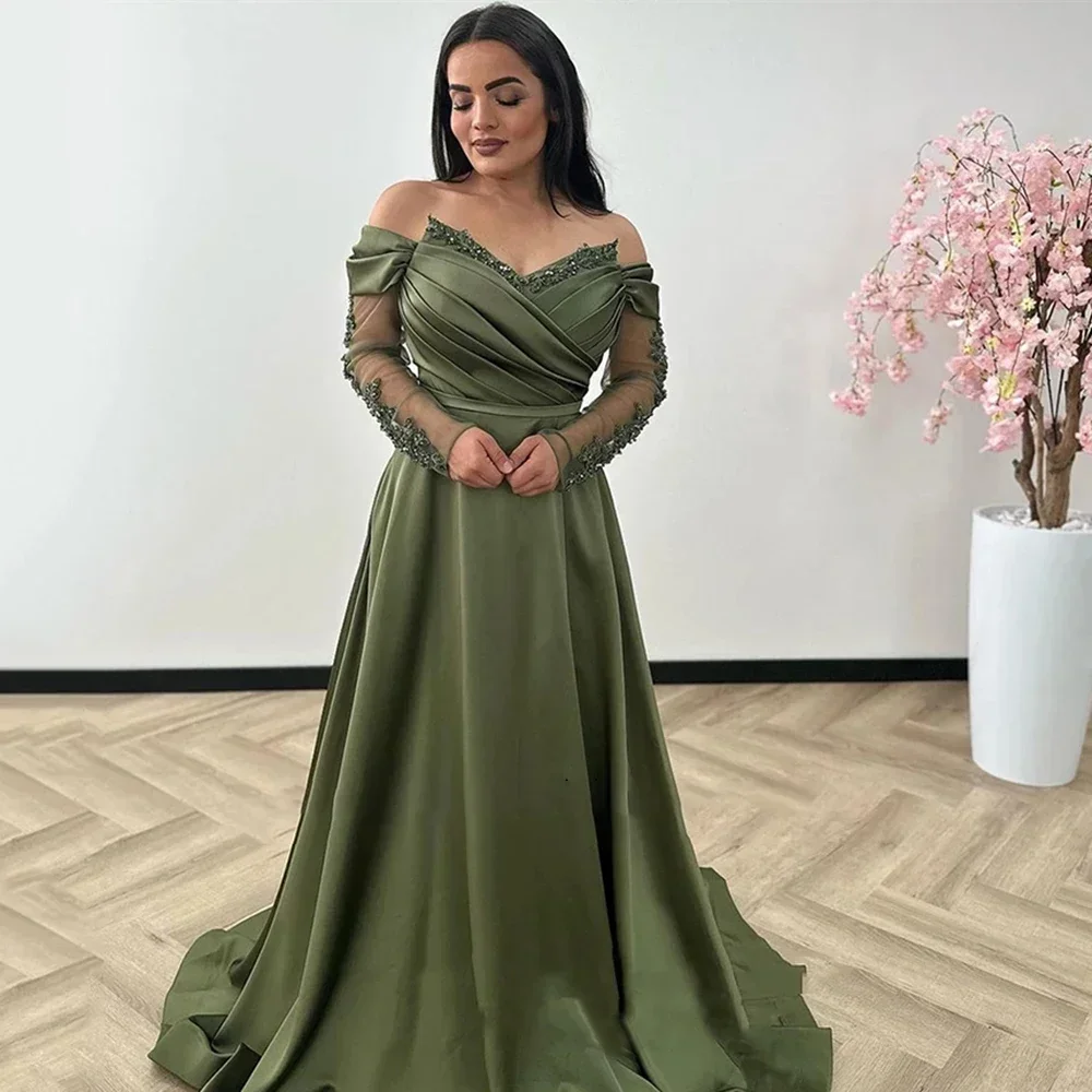 Customized Sexy Elegant A-Line Formal Evening Dresses Beading Glitter Lace Off Shoulder Prom Dress Backless Pageant for Women