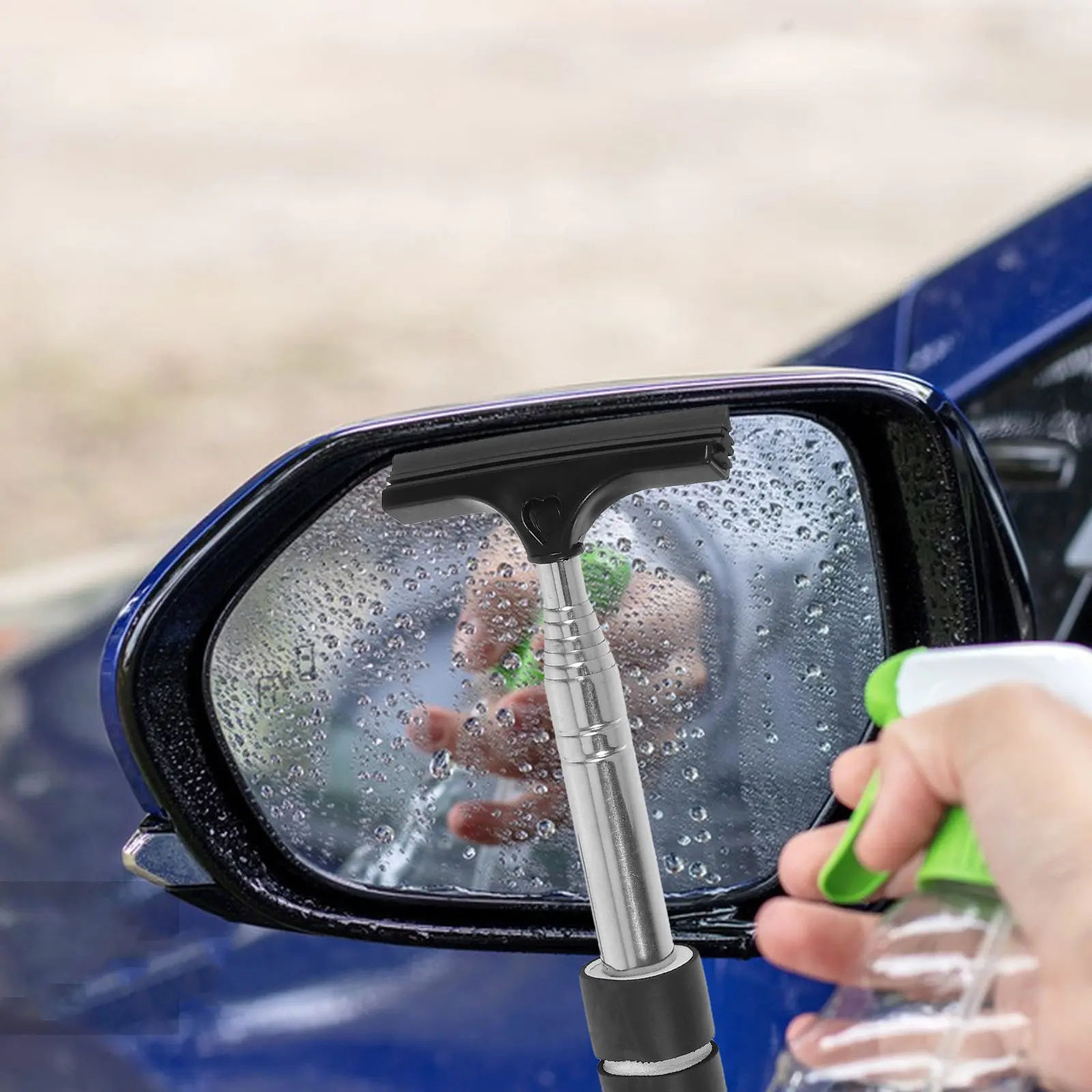 Car Rearview Mirror Cleaning Tool Telescopic Extendable Design Multifunctional Rain Resistant Efficient Water Wiper Durable