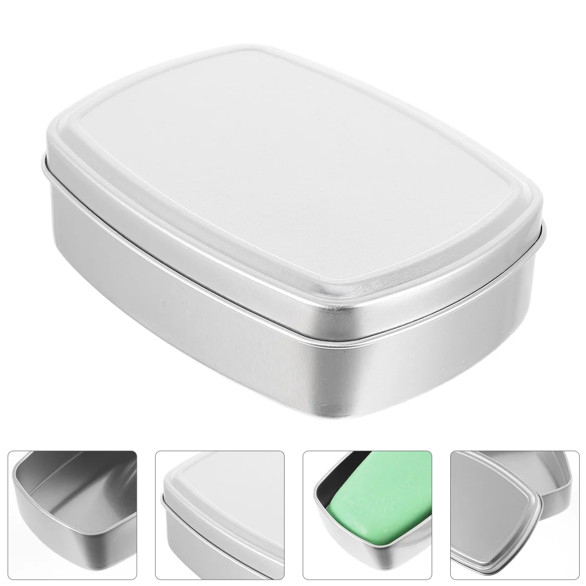 2 Pcs Food Containers with Lids Square Aluminum Box Cosmetics Storage Travel Soap Case