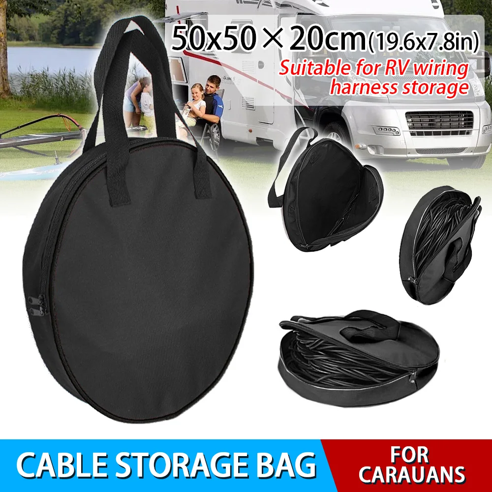 

600D Heavy Duty RV Harness Wire Cable Storage Bag Waterproof Oxford Organizer For Car Motorhome Camping Travel Accessories Black