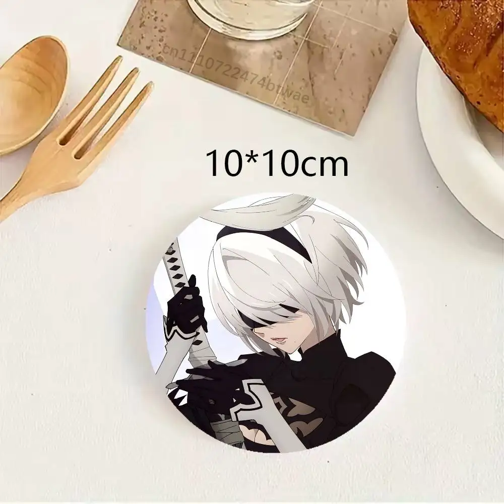 N-NieR Automata 2B Wooden Coaster Set, A Must-Have For Holiday Parties, Suitable For Bars, Offices , Size 10cm X 10cm