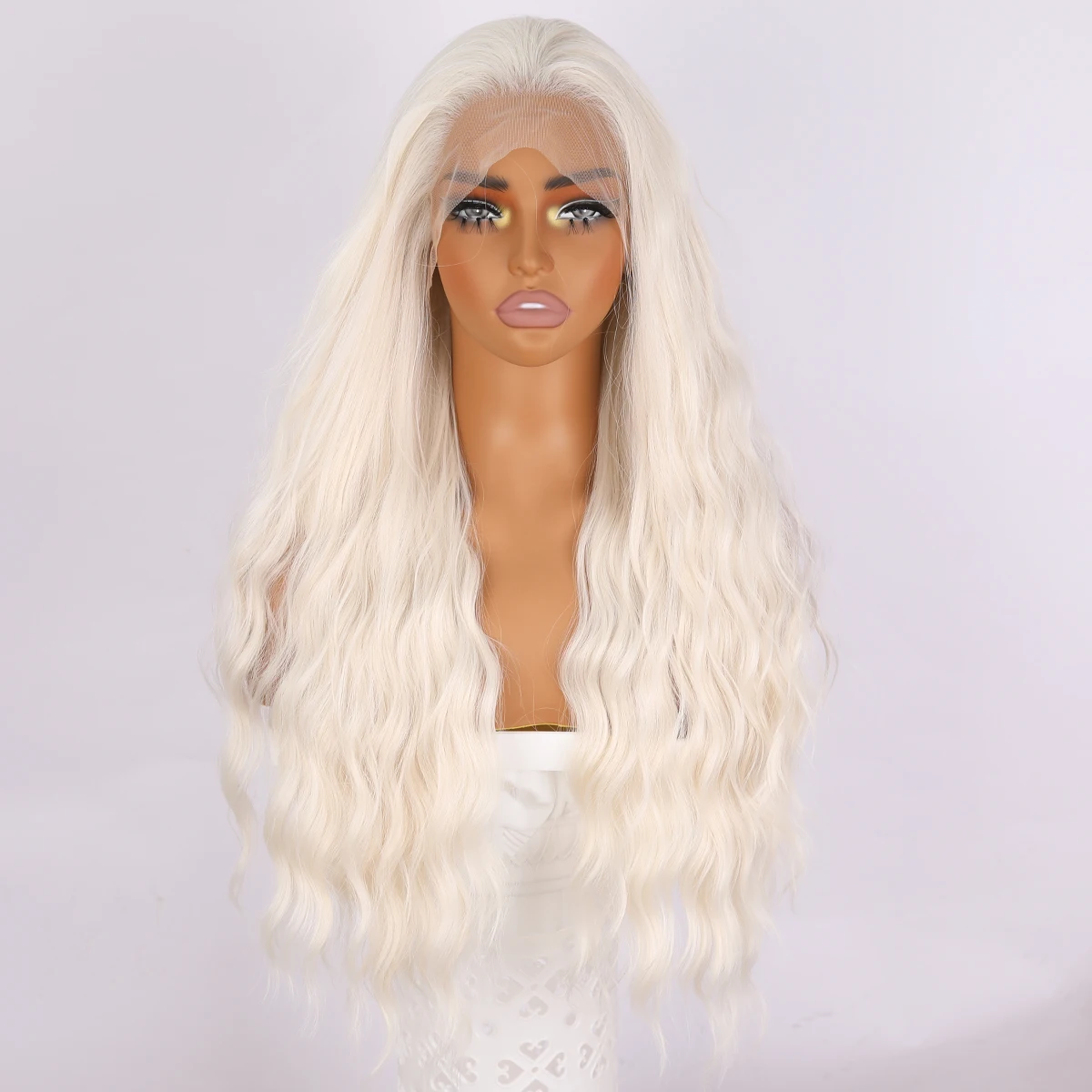 Perruque Lace Wig synthétique longue bouclée argentée, perruque ondulée blanche, perruque Py-Playing, adaptée aux femmes noires, utilisation 03