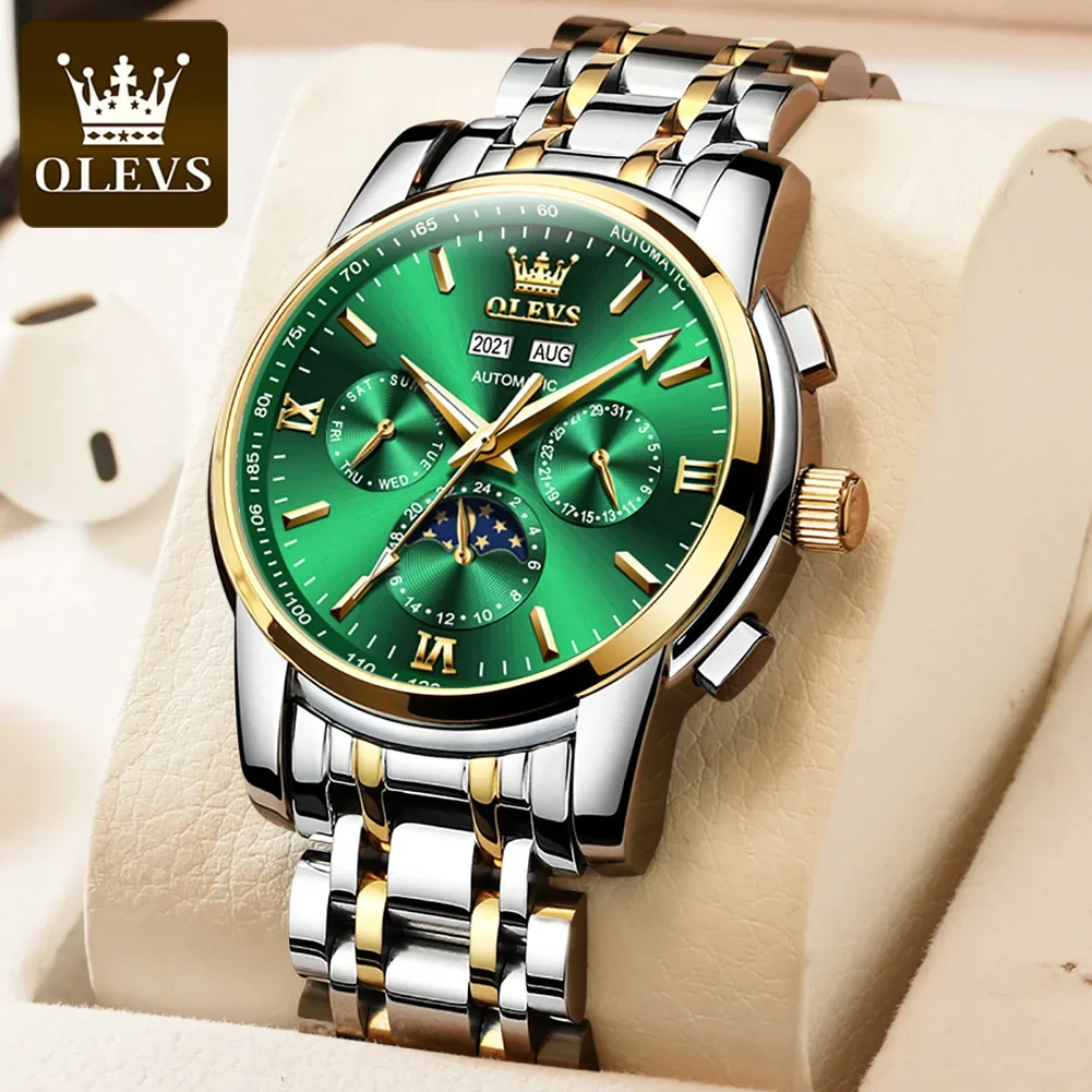 OLEVS 6633 Stainless Steel Strap Waterproof Men Wristwatch, Multifunctional Automatic Mechanical Business Watch For Men Luminous