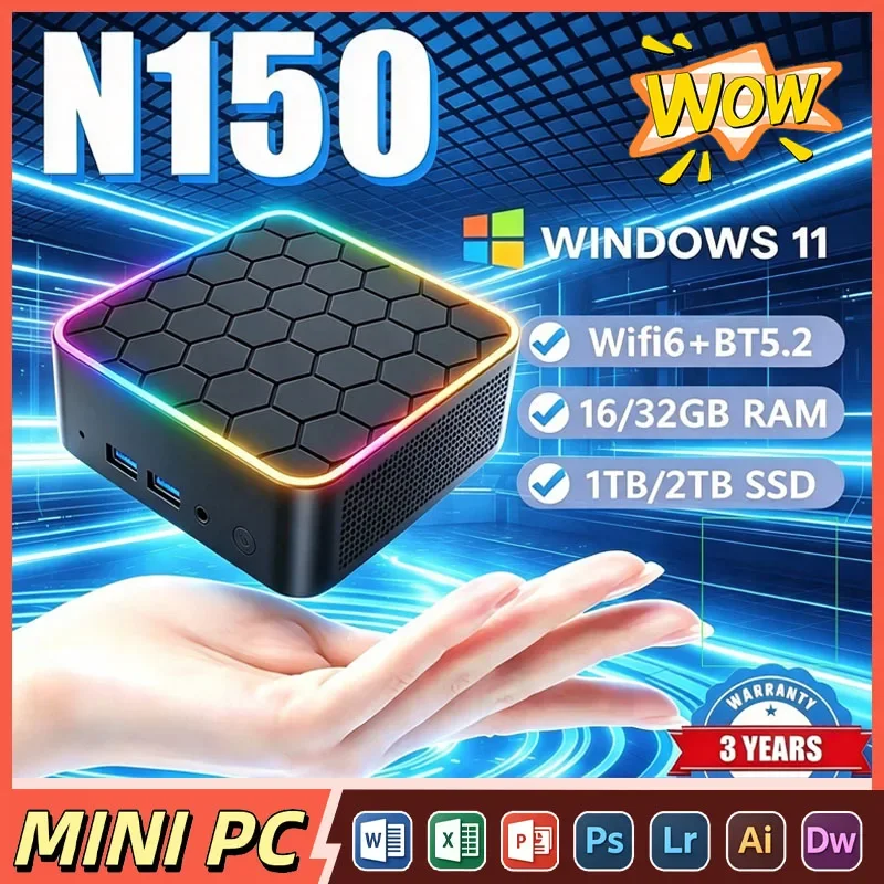 2026-intel-n150-portable-mini-pc-4c4t-36ghz-16gb-ddr4-m2-nvme-ssd-512gb-triple-4k-wifi6-bt52-silent-cooling-office-home-pro