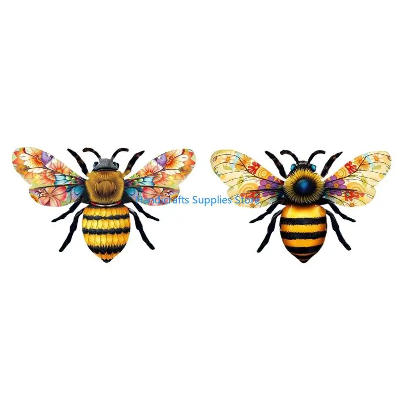 R1WA Elegant Metal Honeybees Sculpture For Balcony Home Patios Yard Art Indoor Wall Display Weather Resistant Iron Craftsmanship