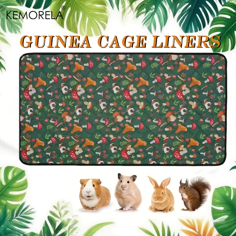 1PCS Green Mushroom Patterned Cage Liners Washable Reusable Highly Absorbent for Guinea Pigs Rabbits & Hamsters Pet Care