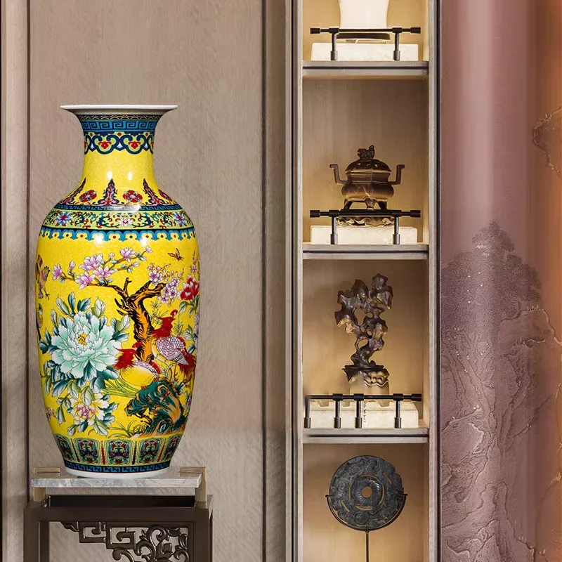 Jingdezhen-Enamel Colored Vases, Ceramic Decorative Vase, Porcelain, Antique Office Furniture, Ornaments Articles, Vase Crafts