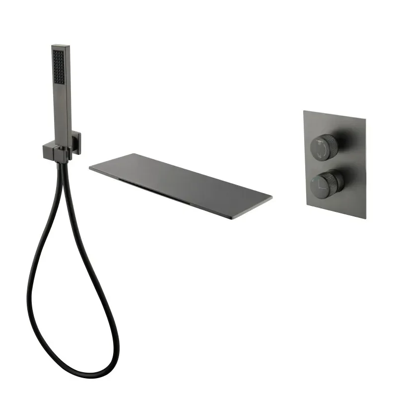 

Gun gray concealed wall type, bathtub faucet tank side waterfall, hot and cold water shower 304 stainless steel