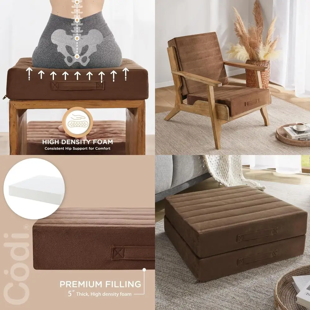 

Double Set 5 Thick Meditation & Yoga Floor Pillows with Washable Soft Tufted Covers, 22 Coffee